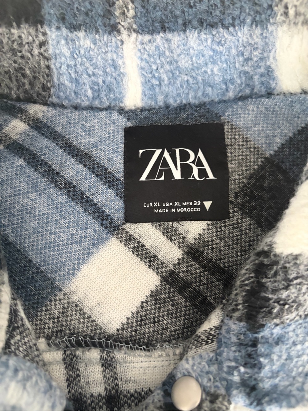 Zara Light Blue Black White Plaid Button Shirt Jacket - Picture 2 of 6
